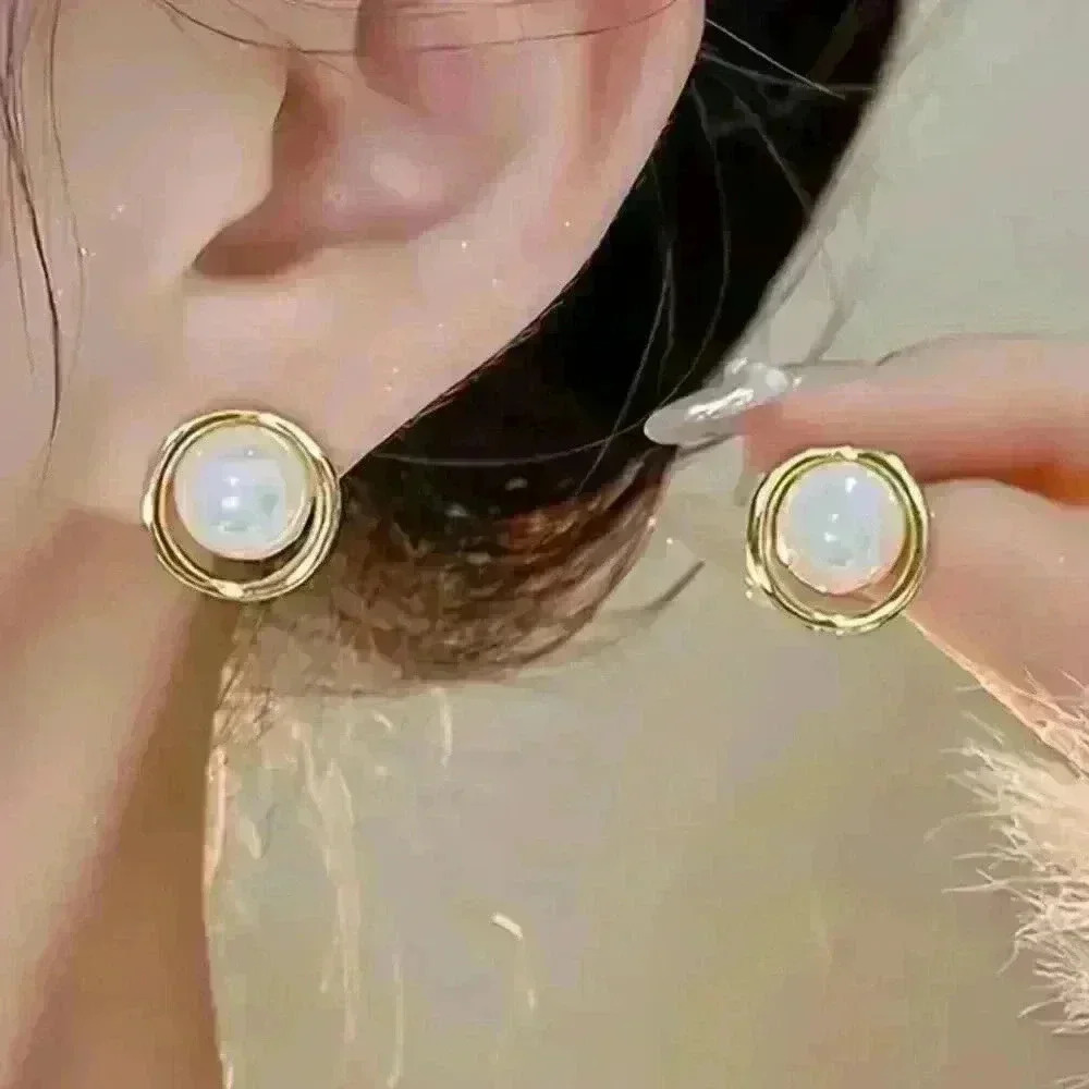 Mermaid-Inspired Geometric Stud Earrings with Faux Pearl Accents